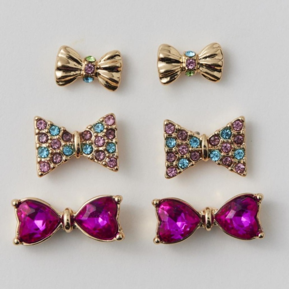Betsey Johnson Bow Stud Earrings Set, One Size, Metal